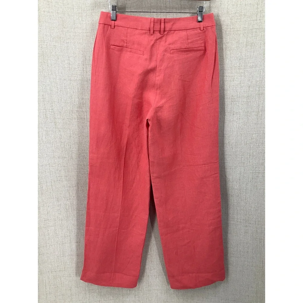 Banana Republic Trousers Womens 6 Pink Linen Pleated Wide Leg Classic Coastal